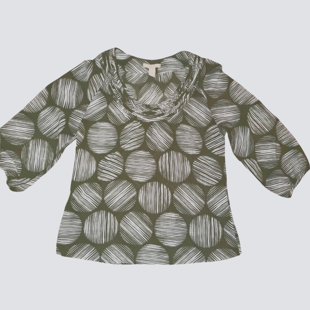 Banana Republic Scoop Neckline 3/4 Sleeve Gathered Shoulders Sheer Top 597